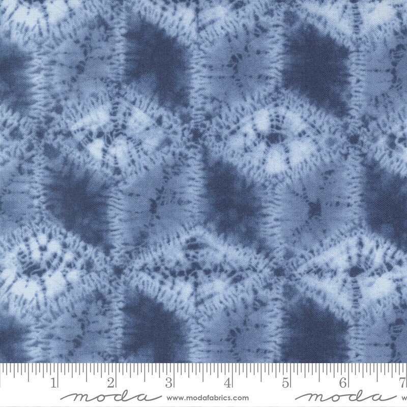 LAST CALL Kawa Layer Cake, Moda 48080LC, Blue Rust Gray Fabric Shibori Tie Dye Look Fabric, 10" Inch Precut Fabric Squares, Debbie Maddy