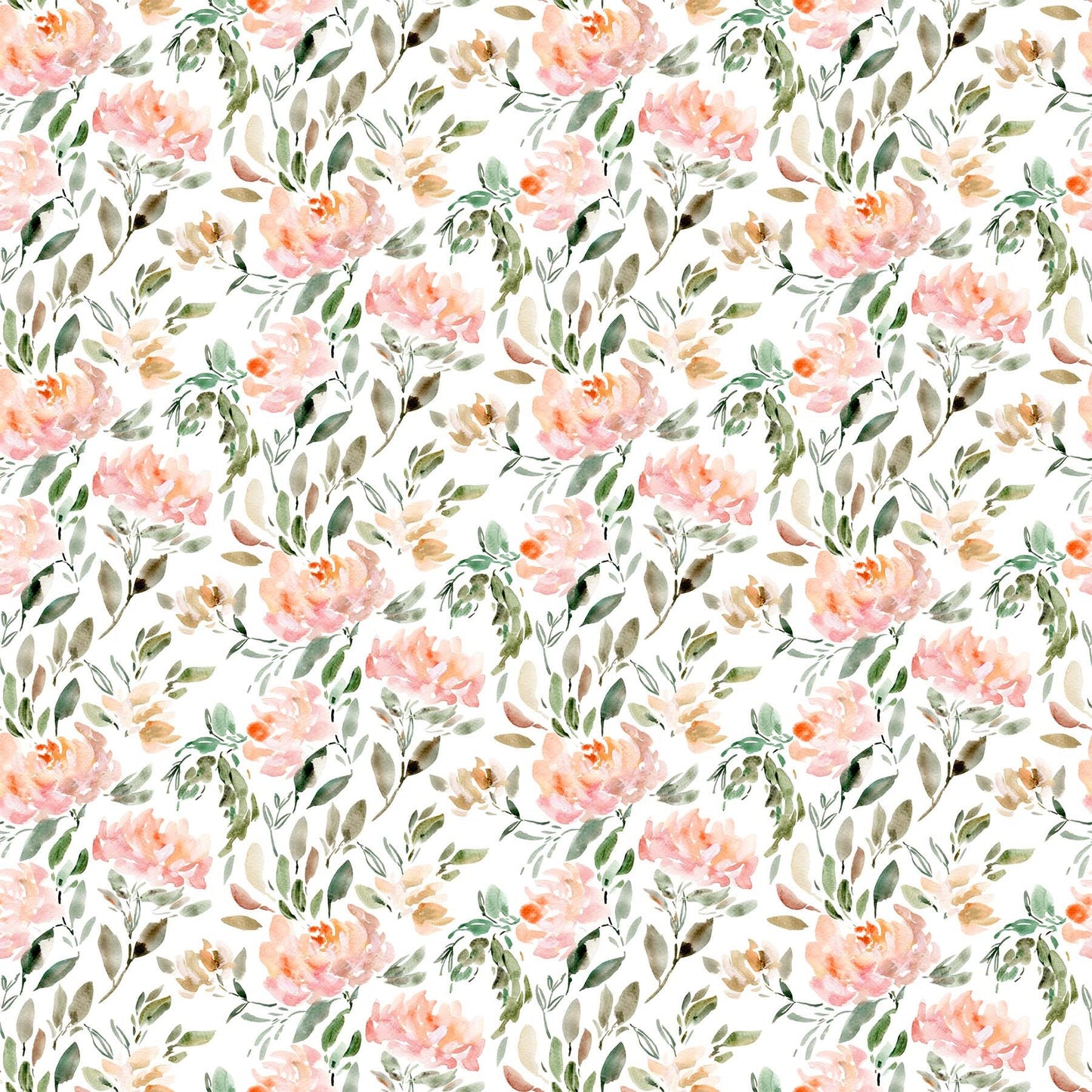 LAST CALL Refresh - Bouquet Watercolor Roses Pink Green Floral Fabric, FIGO 90551-10, Cotton Quilt Apparel Fabric, By the Yard