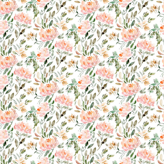 LAST CALL Refresh - Bouquet Watercolor Roses Pink Green Floral Fabric, FIGO 90551-10, Cotton Quilt Apparel Fabric, By the Yard
