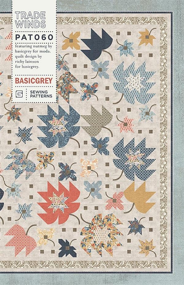 Trade Winds Quilt Pattern, BasicGrey PAT060, Fat Quarter FQ Friendly Pattern, Blowing Falling Leaves Leaf Throw Quilt Pattern, Basic Grey