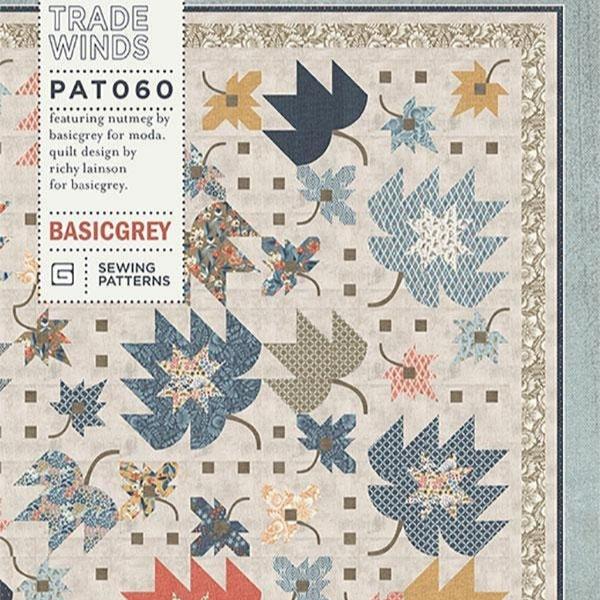 Trade Winds Quilt Pattern, BasicGrey PAT060, Fat Quarter FQ Friendly Pattern, Blowing Falling Leaves Leaf Throw Quilt Pattern, Basic Grey