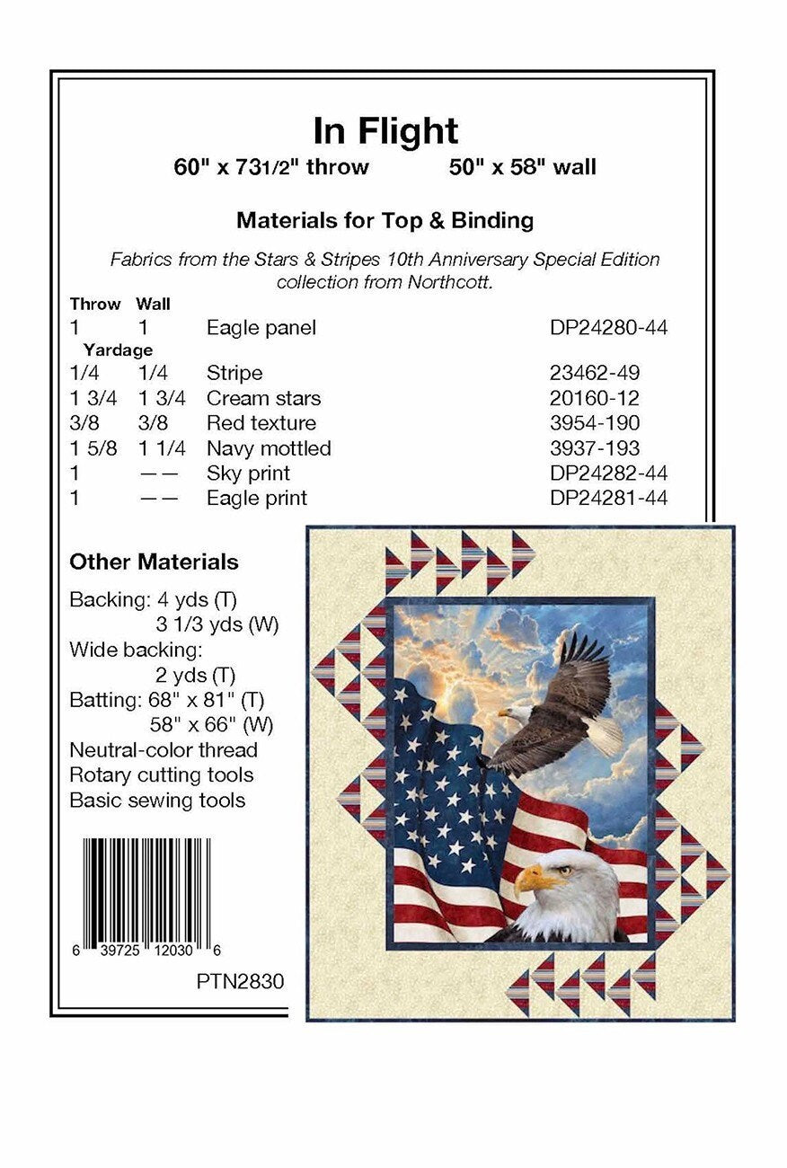 In Flight Panel Frame Quilt Pattern, Pine Tree Country Quilts PTN2830, 36" Fabric Panel Friendly, Vertical Panel Frame Quilt Pattern