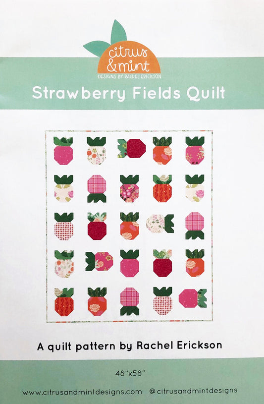LAST CALL Strawberry Fields Quilt Pattern, Citrus and Mint Designs P159-STRWBRY, Fq Fat Quarter Scrap Friendly, Strawberries Lap Quilt