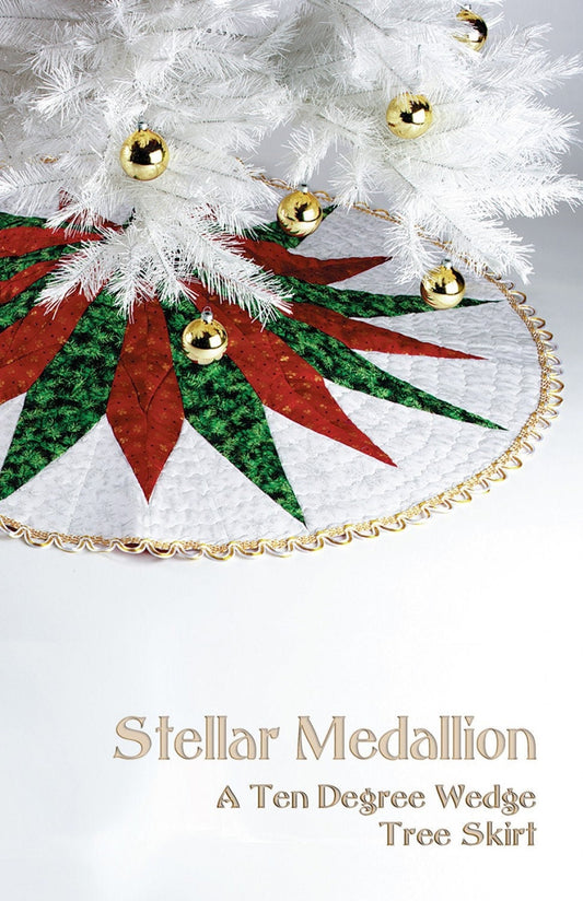 Stellar Medallion Tree Skirt Quilt Pattern, Phillips Fiber Art PFA-SMTDWTS, 10 Degree Wedge Ruler Christmas Xmas Tree Skirt Pattern