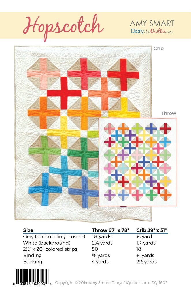 LAST CALL Hopscotch Quilt Pattern, Diary of a Quilter DQ1602, Fat Quarter FQ Scrap Jelly Roll Friendly, Amy Smart