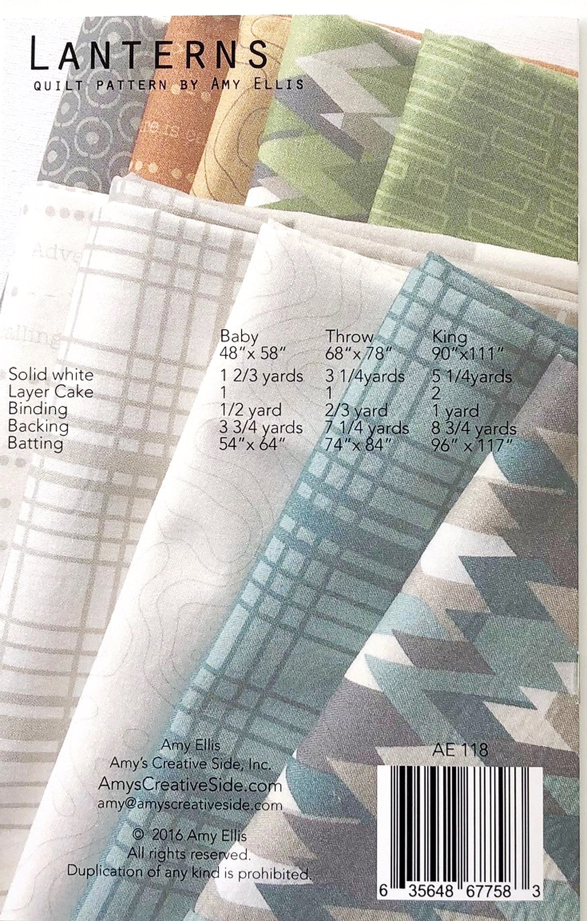 LAST CALL Lanterns Quilt Pattern, Amy's Creative Side AE-118, Layer Cake Friendly, Modern Bed Baby Throw King Quilt Pattern, Amy Ellis