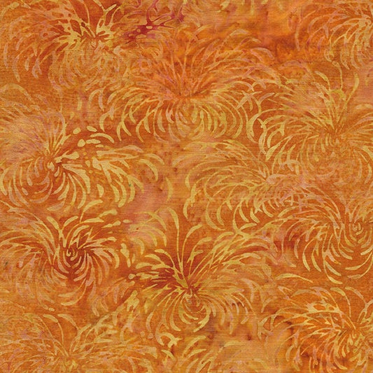 Imperial Mums - Spider Mum Pumpkin Orange Floral Batik Fabric, Island Batik 112221275, Burnt Orange Batiks, By the Yard