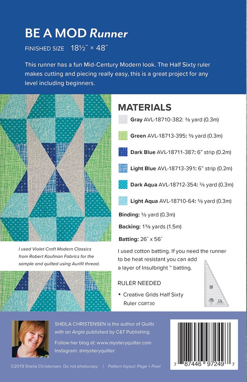 LAST CALL Be A Mod Runner Quilt Pattern, Sheila Christensen Quilts SCQ2497, Yardage Friendly, Contemporary Table Quilt Pattern, Half Sixty