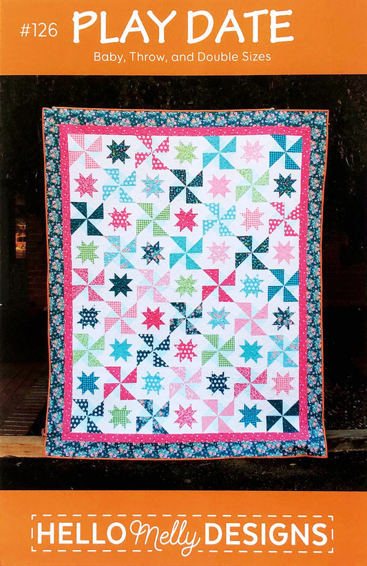LAST CALL Play Date Quilt Pattern, Hello Melly P151-Playdate, Fat Quarter FQ Friendly, Pinwheels Quilt, Baby Throw Double Bed Quilt Pattern