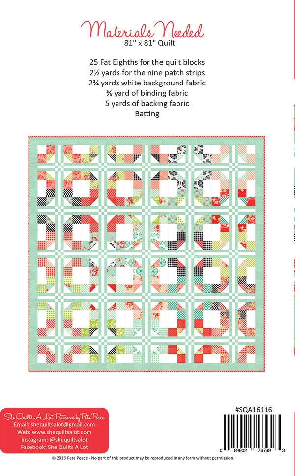 Playing Around Quilt Pattern, She Quilts A Lot SQA16116, Fat Eighths F8 Friendly, Easy Circles Rings Quilt Pattern, Oversized Throw Quilt