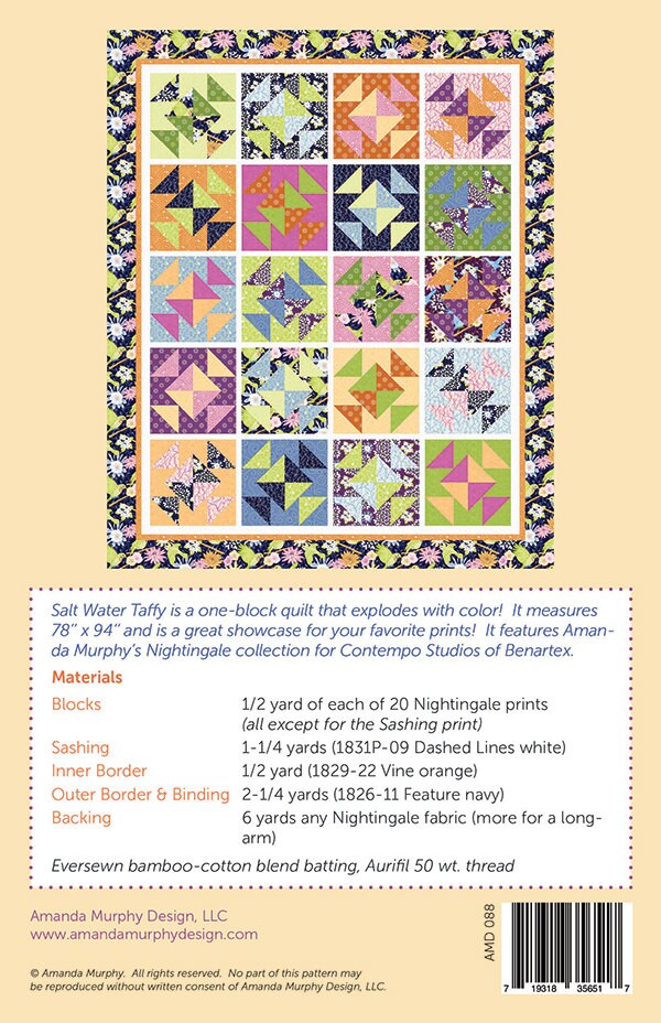 LAST CALL Salt Water Taffy Quilt Pattern, Amanda Murphy Designs AMD088, Yardage Friendly Throw Quilt Pattern