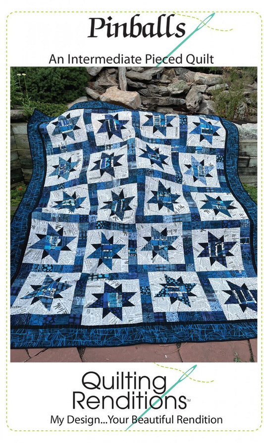LAST CALL Pinballs Quilt Pattern, Quilting Renditions QR1178, Fat Quarter FQ Friendly, Throw Twin Queen Bed Wonky Star Quilt Pattern