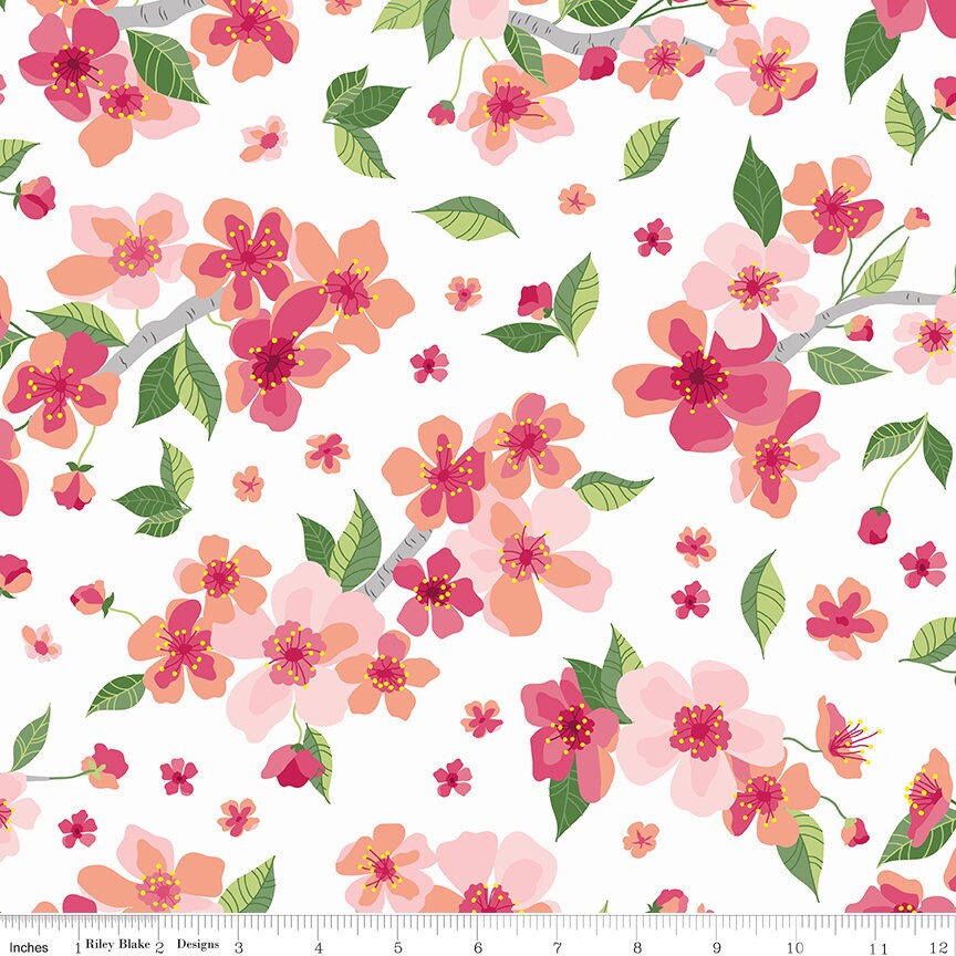 LAST CALL Orchard Rolie Polie, Riley Blake RP-13150-40, 2.5" Precut Fabric Strips, Pink Yellow Green Fruit Floral Quilt Fabric, Finley