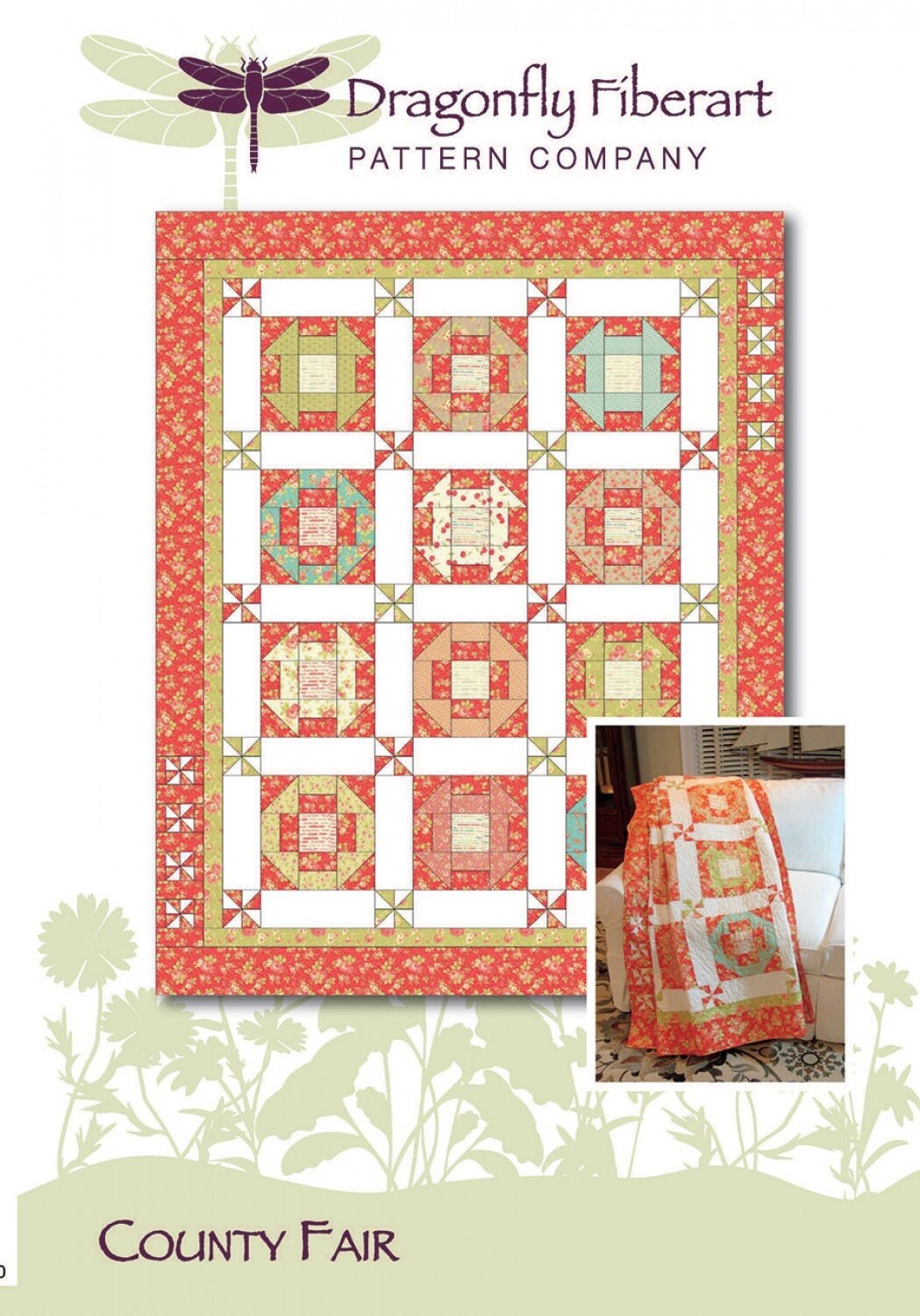 LAST CALL County Fair Quilt Pattern, Dragonfly Fiberart Dfq-47, Fat Quarter FQ Friendly Churn Dash Throw Quilt Pattern