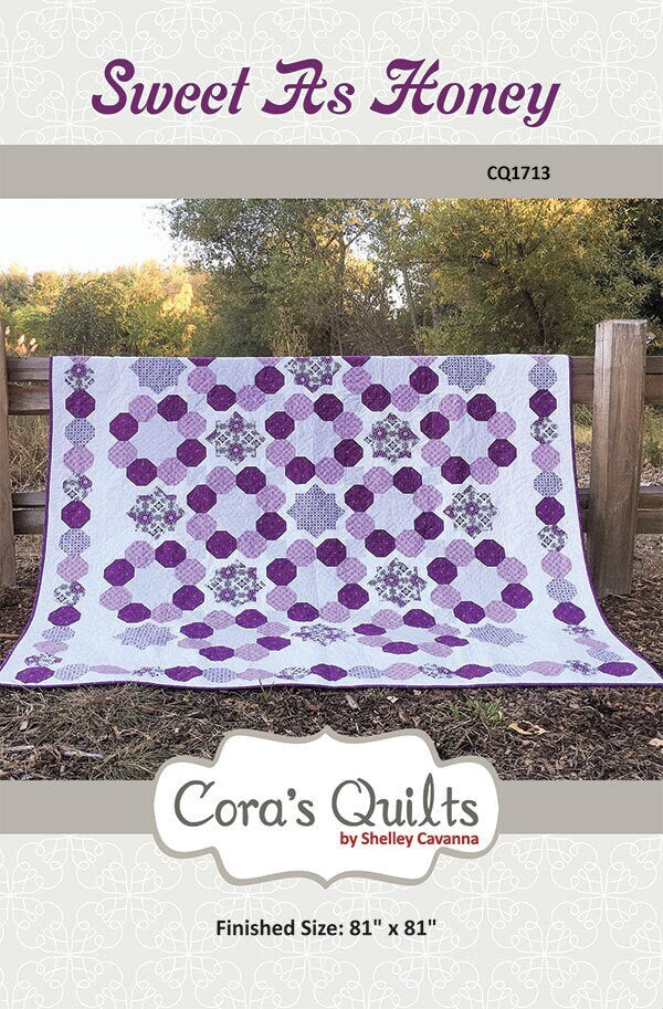 LAST CALL Sweet As Honey Quilt Pattern, Cora's Quilts CQ1713, Yardage Friendly, Modern Square Throw Full Bed Quilt Pattern, Shelley Cavanna