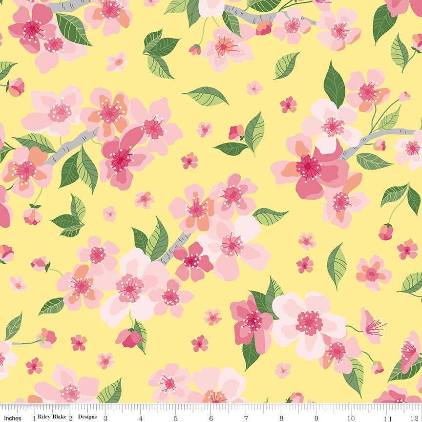 LAST CALL Orchard Rolie Polie, Riley Blake RP-13150-40, 2.5" Precut Fabric Strips, Pink Yellow Green Fruit Floral Quilt Fabric, Finley