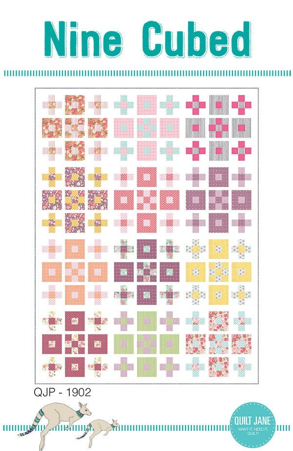 LAST CALL Nine Cubed Quilt Pattern, Quilt Jane QJP1902, Fat Quarter FQ Friendly, Nine Patch Variation Throw Quilt Pattern