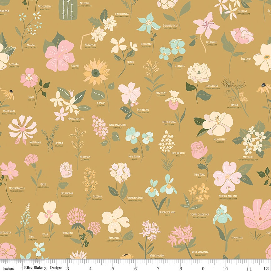 Wild and Free 10" Inch Stacker, Riley Blake 10-12930-42, State Flowers Floral Quilt Fabric Squares, Gracey Larson