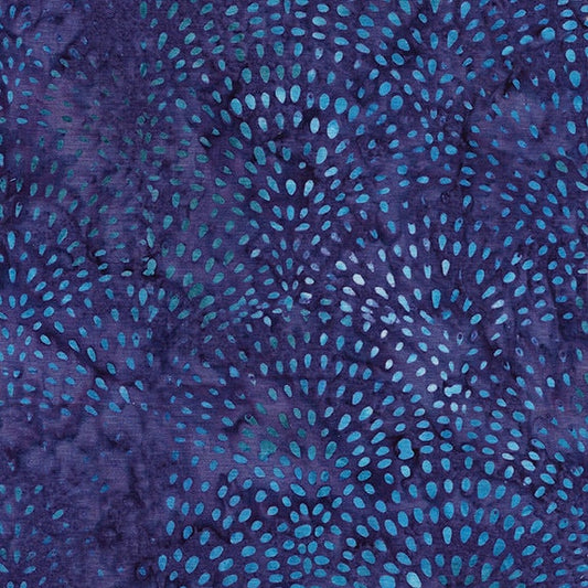 Summer Twilight - Purple Blue Fan Dots Batik Fabric, Island Batik 822202445, Cotton Batik Quilt Fabric, By the Yard