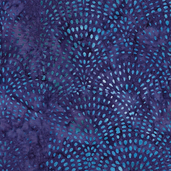 Summer Twilight - Purple Blue Fan Dots Batik Fabric, Island Batik 822202445, Cotton Batik Quilt Fabric, By the Yard