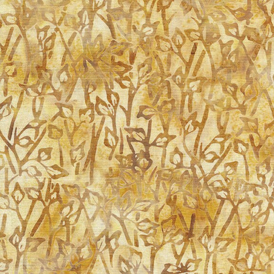 Natural Healing - Brown Beige Tan Leaves Batik Fabric, Island Batik 112319200 Cilantro, Yellow Oatmeal Cotton Fabric, By the Yard