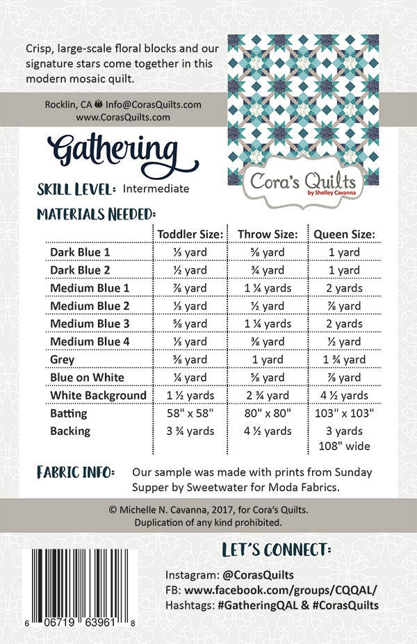 LAST CALL Gathering Quilt Pattern, Cora's Quilts CQ1628, Yardage Friendly Star Baby Throw Queen Quilt Pattern, Multiple Sizes Quilt Pattern