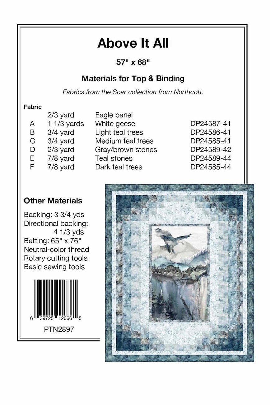 Above It All Panel Frame Quilt Pattern, Pine Tree Country Quilts PTN2897, 24" Fabric Panel Friendly, Vertical Panel Frame Quilt Pattern