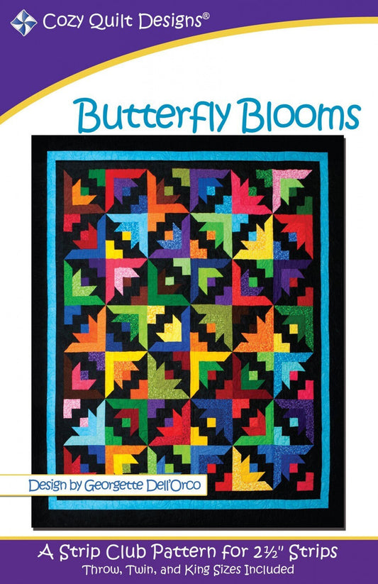 LAST CALL Butterfly Blooms Quilt Pattern, Cozy Quilt Designs SRRBB, Jelly Roll Friendly Throw Twin King Quilt Pattern, Strip Club Pattern