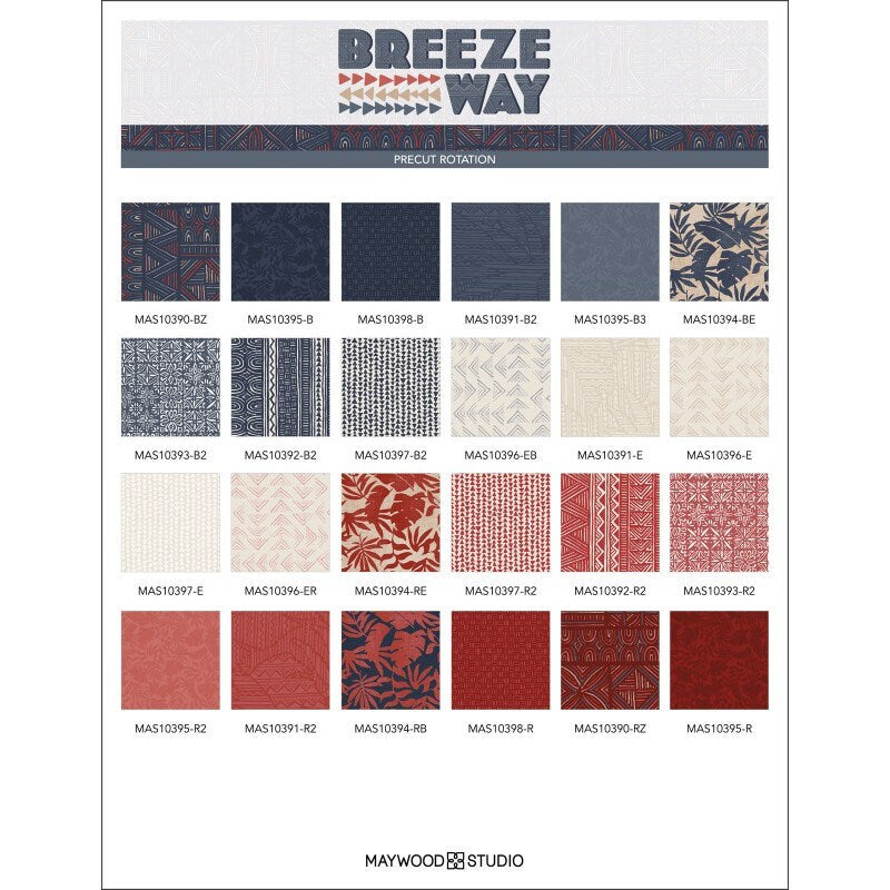 Breeze Way 2.5" Strips, Maywood Studio ST-MASBREE, 2.5" Inch Precut Fabric Strips, Patriotic Colors Island Prints Fabric Strip Roll