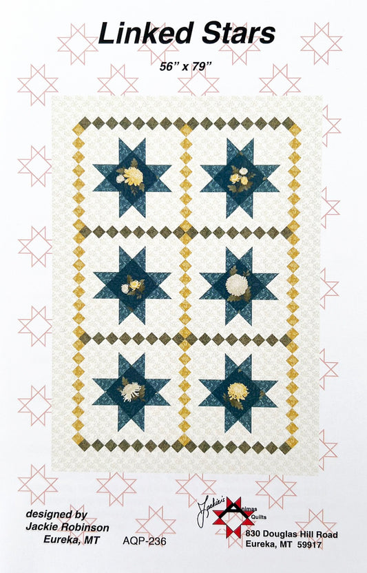 Linked Stars Quilt Pattern, Animas Quilts AQP236, Yardage Friendly Star Lap Throw Quilt Pattern, Jackie Robinson
