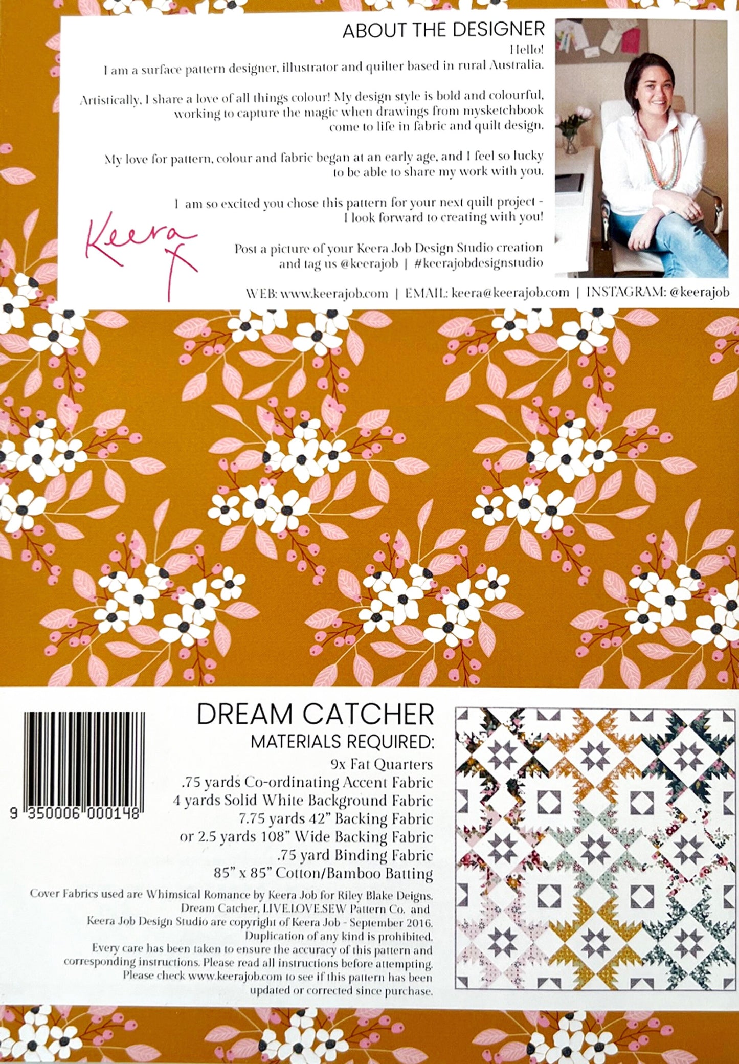 Dream Catcher Quilt Pattern, Live Love Sew P118, Fat Quarter FQ Friendly Square Quilt Pattern, Keera Job