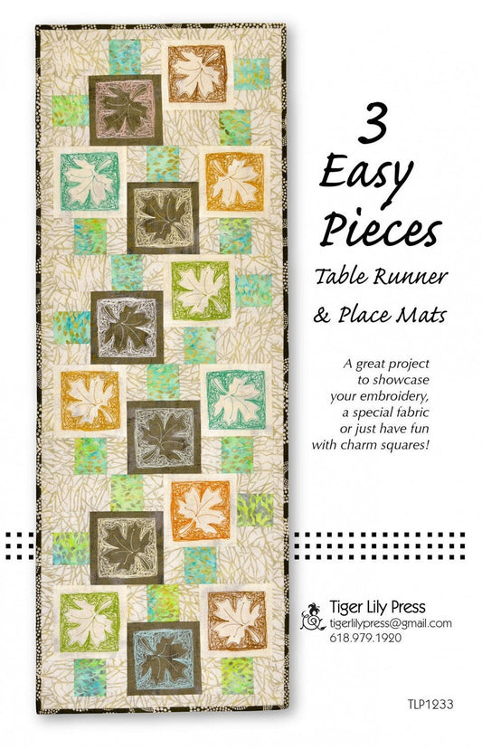 3 Easy Pieces Quilt Pattern, Tiger Lily Press TLP1233, Yardage Friendly Table Runner Place Mats Quilt Pattern, Easy Table Quilt