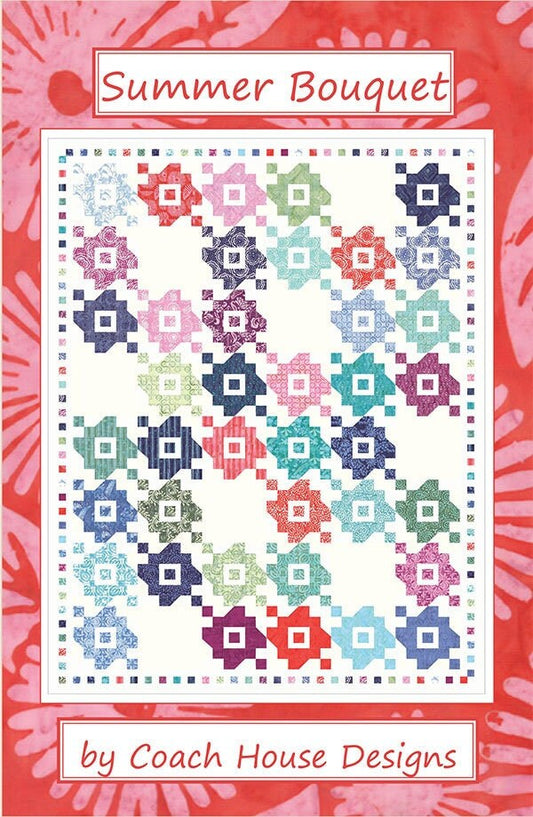 LAST CALL Summer Bouquet Quilt Pattern, Coach House Designs CHD1604, Layer Cake Friendly throw Quilt Pattern, 10" Squares Quilt Pattern