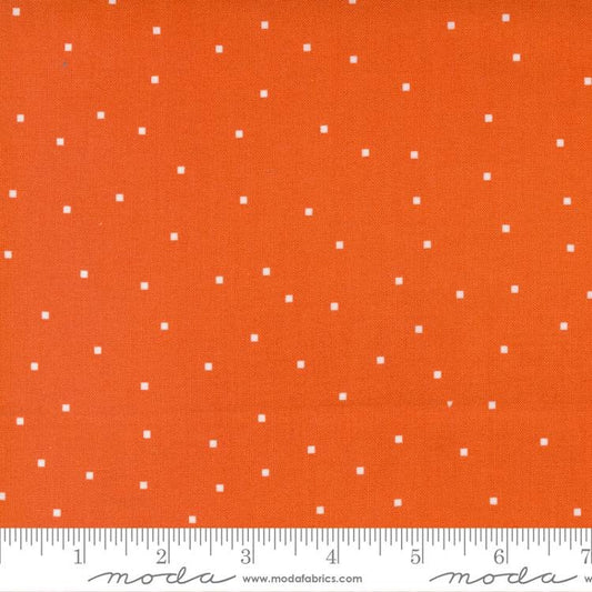 Meander - Geranium White Square Dots on Orange Fabric, Moda 24586 11, Tiny Square Polka Dot Fabric, Aneela Hoey, By the Yard