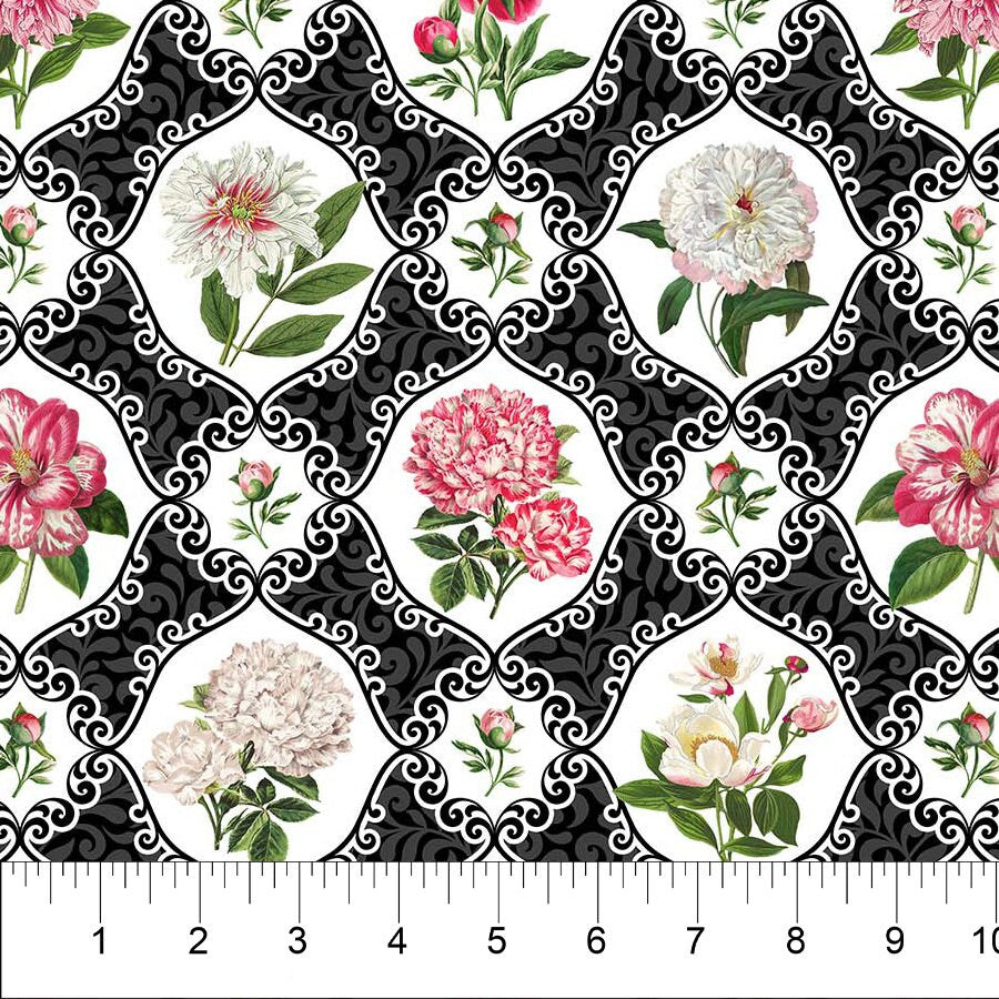 Bloom 15 Piece Fat Quarter Bundle, Northcott FQBLOOM15-10, Black Pink Green White Floral Cotton Quilt Fabric, 18 x 22 Fabric Cuts