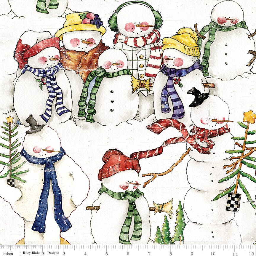 White as Snow 5" Stacker, Riley Blake 5-13550-42, Christmas Xmas Snowmen Fabric, 5" Precut Fabric Squares, Wecker Frisch