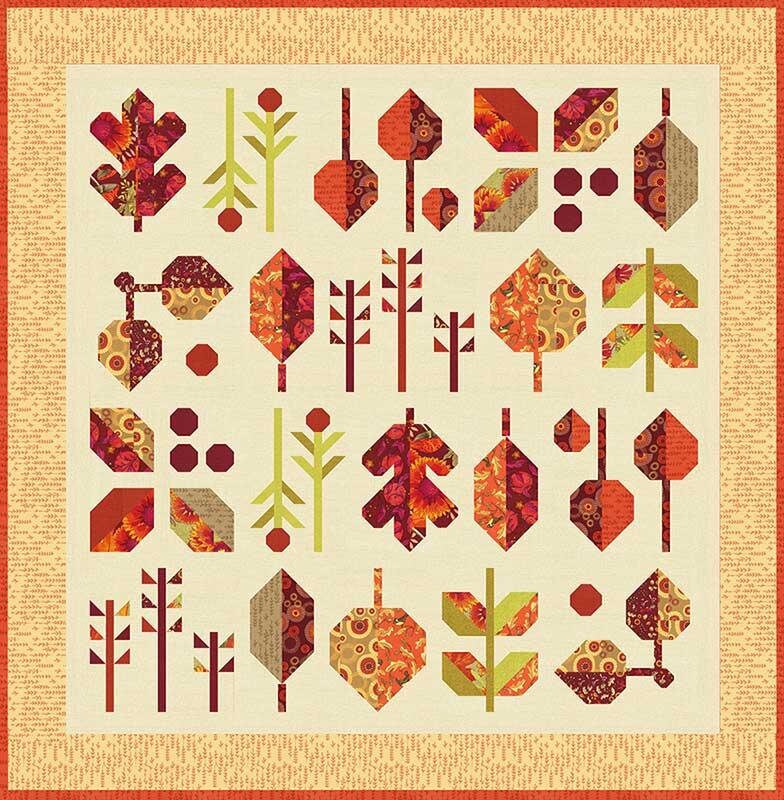 Leaf Press Quilt Pattern, Robin Pickens RPQP-LP150, Fat Eighths F8 Friendly, Autumn Fall Leaves Square Lap Throw Baby Wall Quilt Pattern