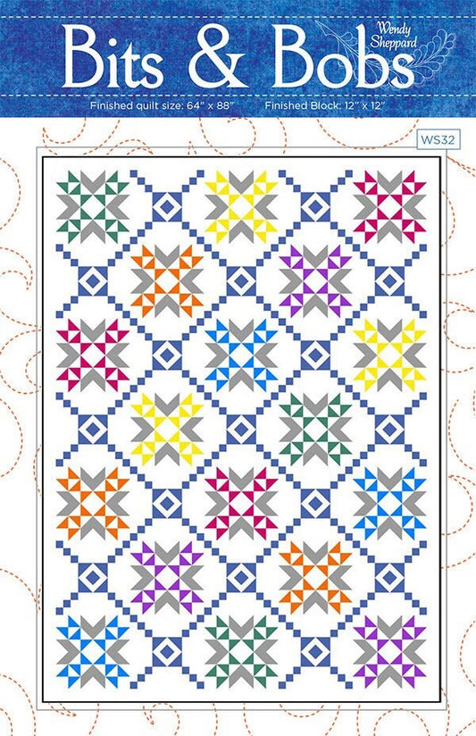 Bits and Bobs Quilt Pattern, Wendy Sheppard WS32, Fat Quarter FQ Friendly Star Throw Quilt Pattern