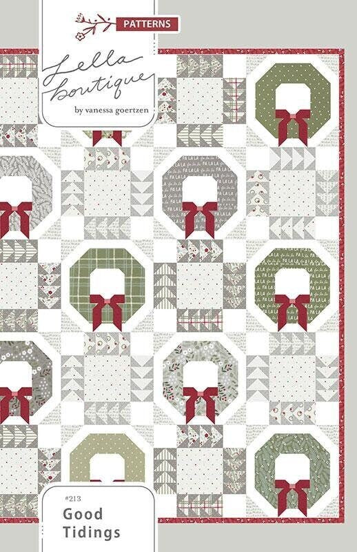 Good Tidings Quilt Pattern, Lella Boutique LB213, Fat Quarter FQ Friendly, Christmas Xmas Wreaths Throw Bed Quilt Pattern
