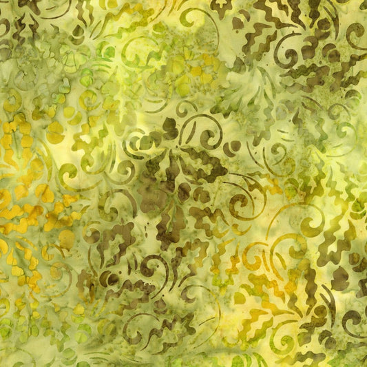 Artisan Batiks Auburn - Swirls Green Leaves Acorns Tonal Batik Fabric, Robert Kaufman AMD-22033-46 Pear, By the Yard
