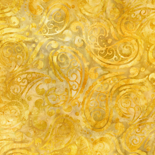 Artisan Batiks Sun Forest - Yellow Tan Paisley Tonal Batik Fabric, Robert Kaufman AMD-22001-142 Amber, By the Yard