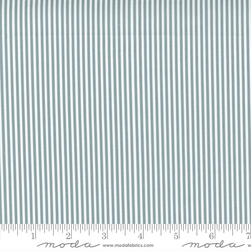Greenstone - Grainline Freshwater Ticking Stripe, Moda 18233 11, Gray White Striped Blender Fabric, Jen Kingwell, By the Yard