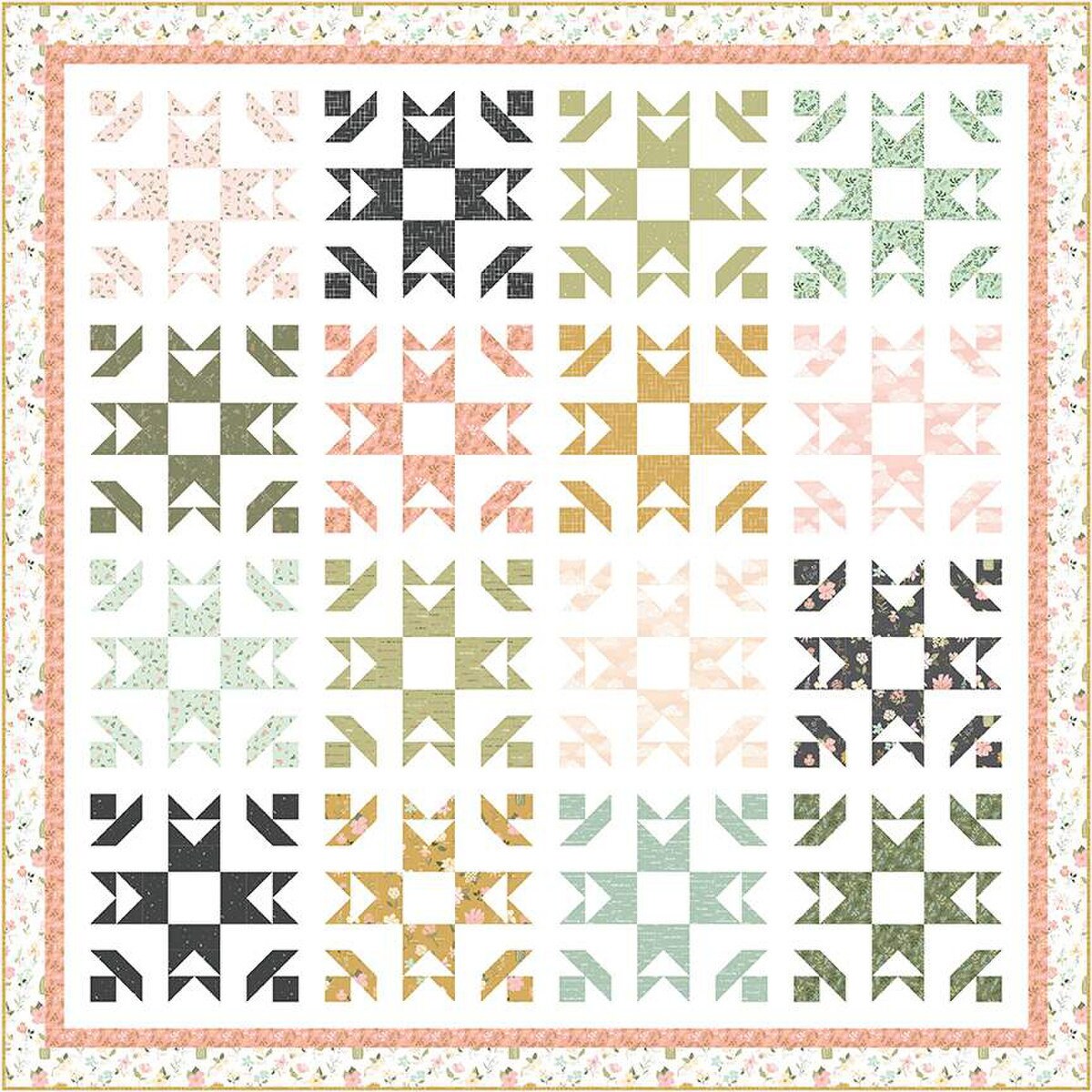 Wildflowers Quilt Pattern, Riley Blake P120-WILDFLOWERS Gracey Larson, Fat Quarter FQ Friendly Pattern, Square Lap Throw Quilt Pattern