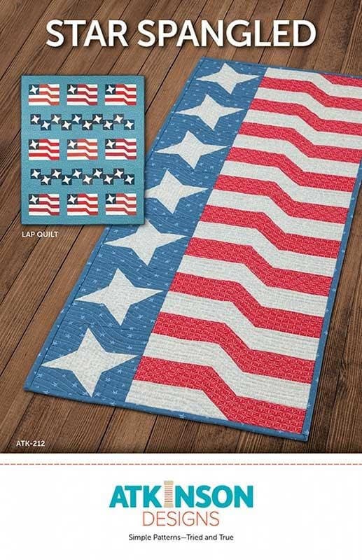 Star Spangled Table Runner Quilt Pattern, Atkinson Designs ATK212, Fat Quarter FQ Friendly, Modern Patriotic Flag Table Throw Quilt Pattern