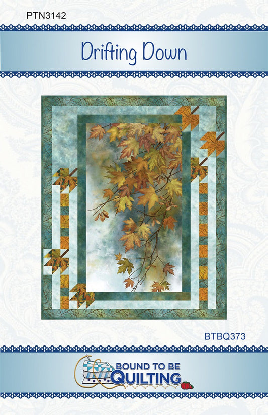 Drifting Down Quilt Pattern, Bound to Be Quilting BTBQ373, 24" Fabric Panel Friendly Throw Quilt Pattern, Autumn Leaves Panel Frame Pattern