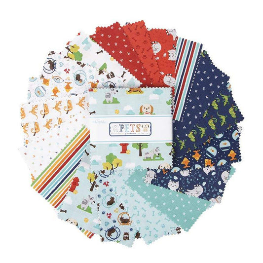 Pets 5" Stacker, Riley Blake 5-13650-42, 5" Inch Precut Fabric Squares, Puppy Dog Cat Hamster Goldfish Gecko Juvenile Household Pet Fabric