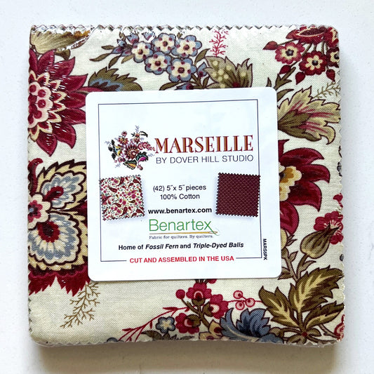 Marseille 5" Squares, Benartex, French Country Floral Charm Pack, 5" Inch Precut Quilt Squares, Dover Hill 