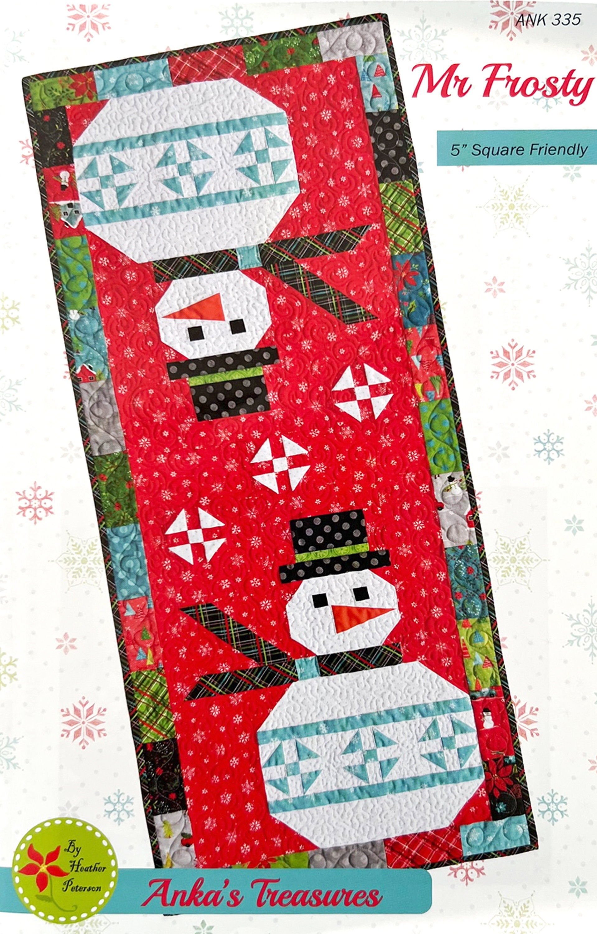 Mr Frosty Table Runner Quilt Pattern, Anka's Treasures ANK335, Charm Squares Friendly Snowman Table Runner Pattern