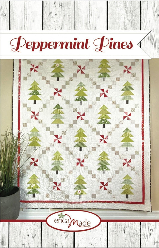 Peppermint Pines Quilt Pattern, Erica Made P189-PEPPERMINTPINES, F8 Fat Eighths Friendly Christmas Xmas Trees Pinwheels Quilt Pattern
