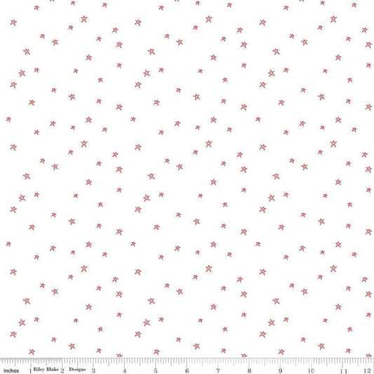 Bee Plaids - Farmhouse Star Cayenne Fabric, Riley Blake C12039 Cayenne, Red Outlined Star Quilt Background Fabric, Lori Holt, By the Yard